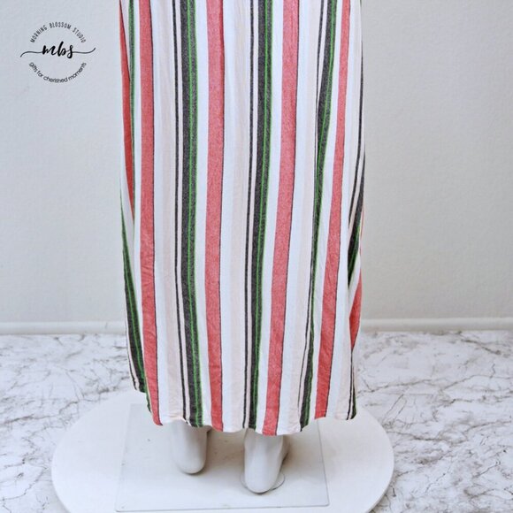 En Crème Spaghetti Strap Striped Duo Slits Slip Maxi Dress Multicolors Women M - Picture 7 of 10